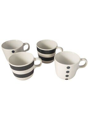 Ikea Ungdom Black & White Stripes and Dots Mugs 3"H Retired Set of 4